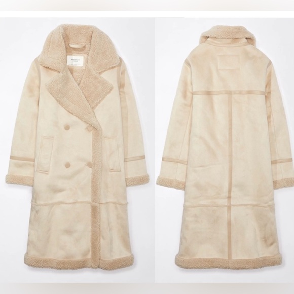 American Eagle Outfitters Jackets & Blazers - American Eagle double-breasted Vegan faux shearling coat light beige cream Sz L